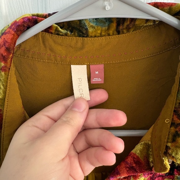 Anthropologie Pilcro Velvet Floral Button Down Shirt Medium - Picture 3 of 5